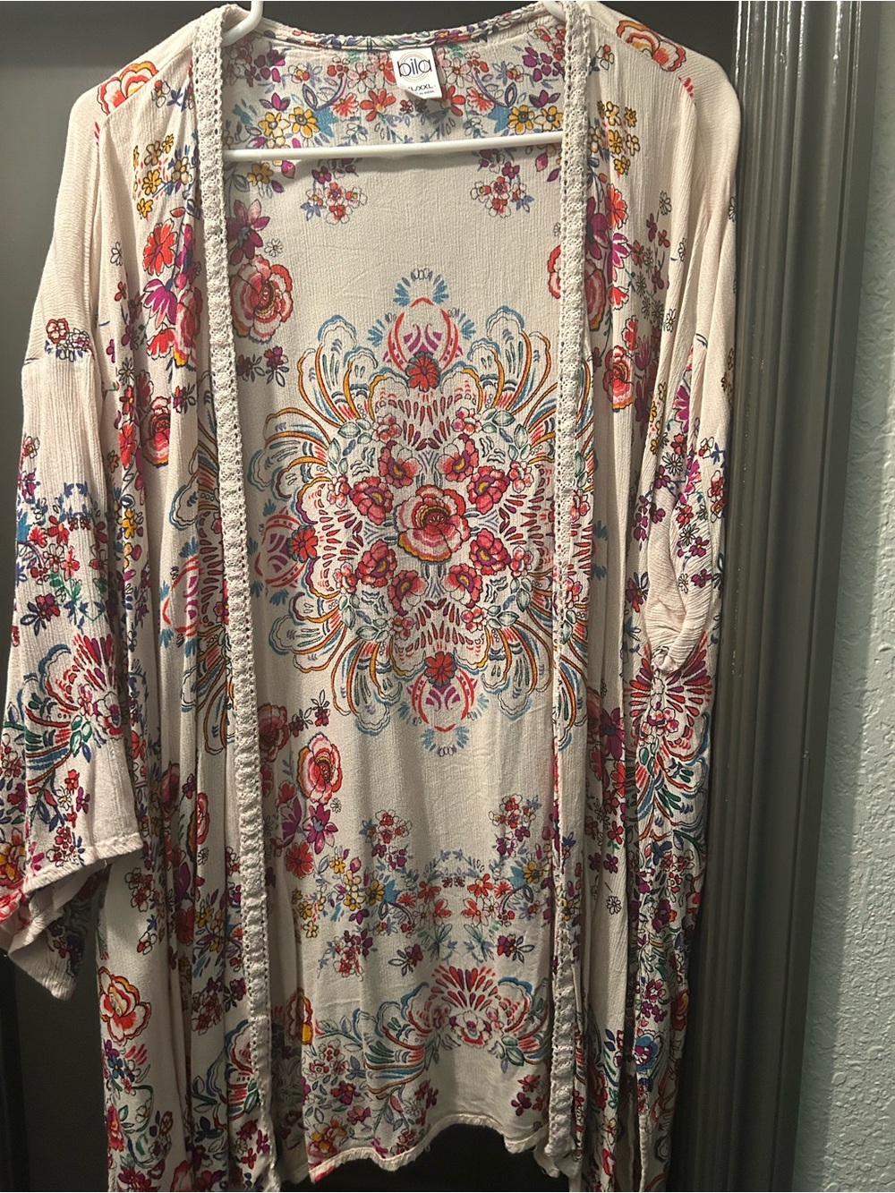 Bila Floral Open-Front Boho Top in Cream with Multicolor Blooms